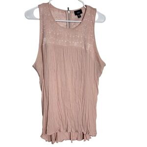 Mossimo Womens XXL Pink Textured Crinkle Lace Yoke Tank Top Zip Back